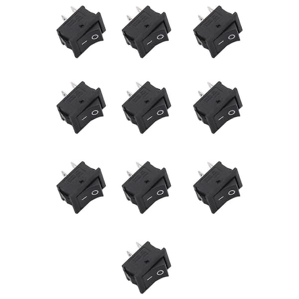 10 stk. SPST Mini Sort 2-benet vippekontakt AC 125V 10A 250V 6A Black, silver tone