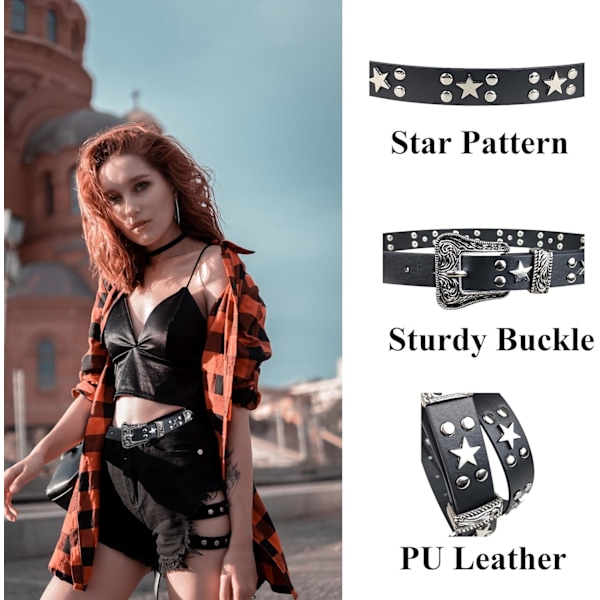 Spikade Bälten Kvinnor Y2K Bälte Stjärnbälten Svart Tjej Dam Spik Stud Punk Midjebälte för Halloween Cosplay