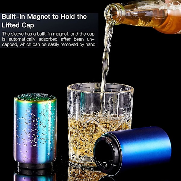 Flaskeåbner, Rustfrit Stål Push Down Automatisk Øl Flaskeåbner,øl Gaver Til Mænd,Køkken Gadgets Til Mænd Dazzling Color