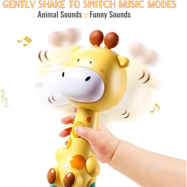 Baby Musical Rattles 0-12 månader, Baby Bitleksaker med Musik och Ljus, Spädbarn Pedagogiska Lärande Leksaker, Bitleksaker för Nyfödda Baby Pojke Flicka Gåvor Giraffe