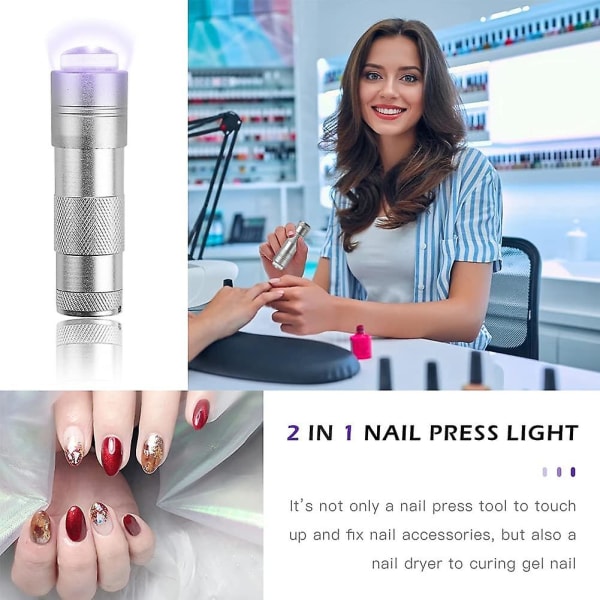 Mini Uv Nail Lamp Presser, Silikon Nail Press Light, Handheld Led Nail Curing Lamp Nageltork med silikonhuvud för snabb nagelbättring, nagelpress