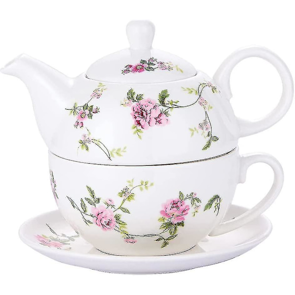 Porcelænste for én, blomstertepotte og kopsæt, rattanblomster