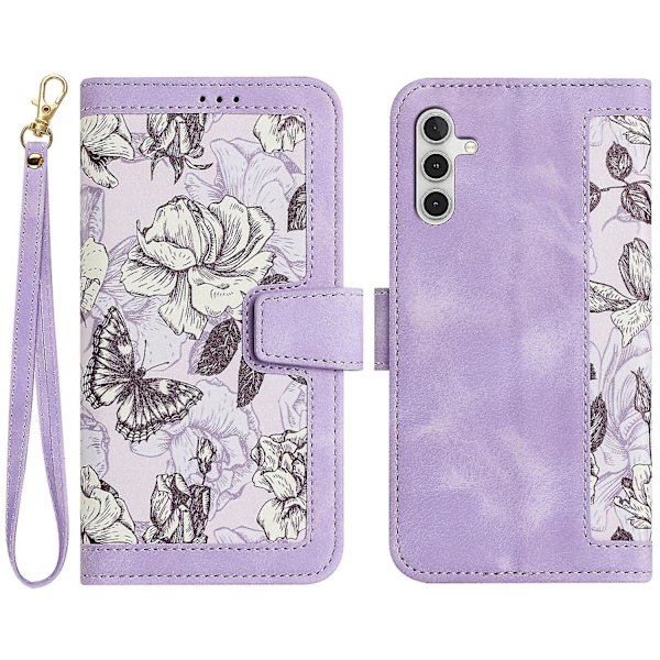 Samsung Galaxy A55 5g -puhelimen nahkakotelon case , jossa on kukkakuvio Light Purple