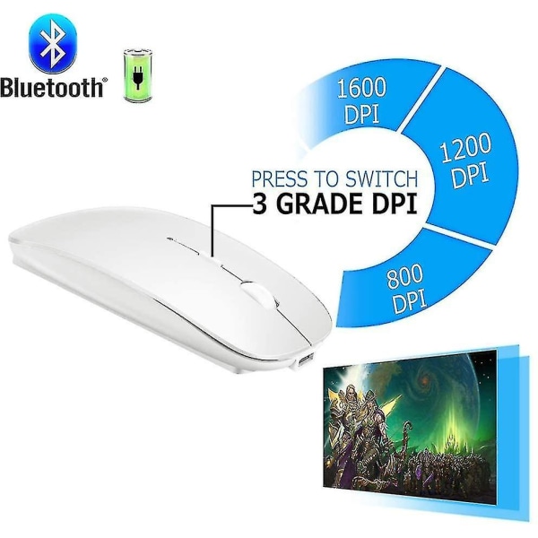Trådløs Bluetooth-mus for Macbook Pro/macbook Air/ipad/laptop/imac/pc white  9675 | white | Fyndiq