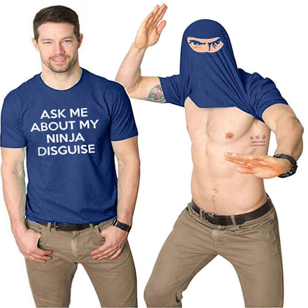 2025 Ny Menn Spør Meg Om Min Ninja Forkledning Flip T-skjorte Morsom Kostyme Grafisk Humor A+ Dark blue 4XL