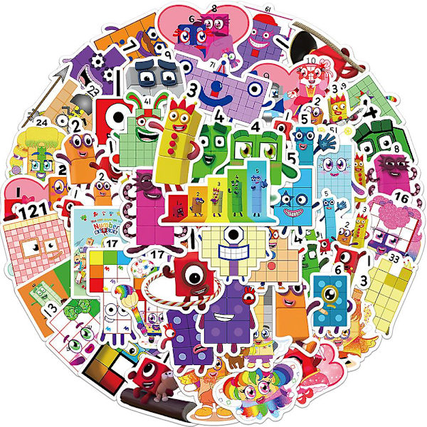 52 stk. Numberblocks Stickers Vandtætte Decals Til Laptop Bil Kofanger Bagage Telefon Vandflaske Skateboard Dekoration Gaver