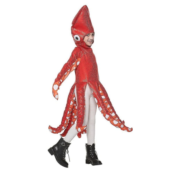 Rolig bläckfiskdräkt Röd bläckfisk Svamp Jumpsuit för vuxna barn Havsdjurskostym Halloween Carnival _s M