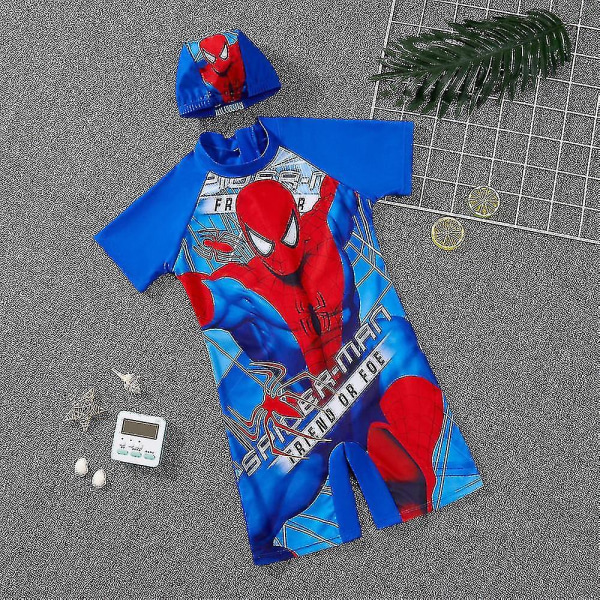 Børn Drenge Spiderman Batman One Piece Surf Sun Suit Svømmebadekostume & kasket Strand Sommerbadetøj B 6-7  Years