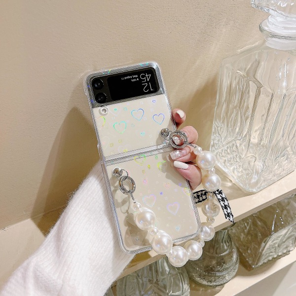 Samsung Galaxy Z Flip 4 Laser Love Heart Case - Hårdt Pc beskyttelsescover Transparent For Galaxy Z Flip 4