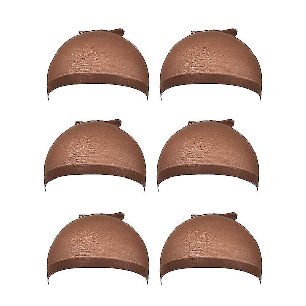 6 stk. strømpebukse parykkhetter lys brun parykkhette for lace front parykk silkefôr veving parykkhette nett Brown