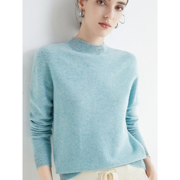 Cashmere genser for kvinner 100 % Cashmere lett, langermet strikket genser med rund hals Jiahua Green XL