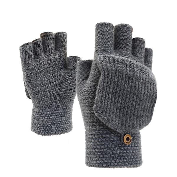 Stickade konvertibla handskar pekskärm vantar fingerlösa handskar arbete flip handskar Gray