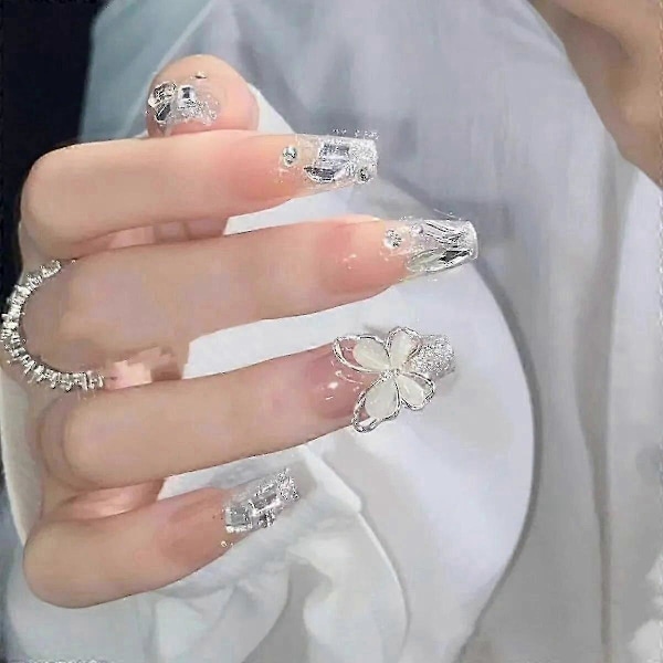 24 st Lösnaglar Fransk Gradient Balett Falska Naglar Tryck på Naglar Svart Hjärta Strass Design Glitter Full Täckning Nagelspetsar 17