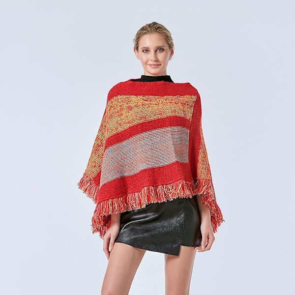 Varm lös sjal pullover stickning poncho med tofs fladdermus blus för dam etnisk stil