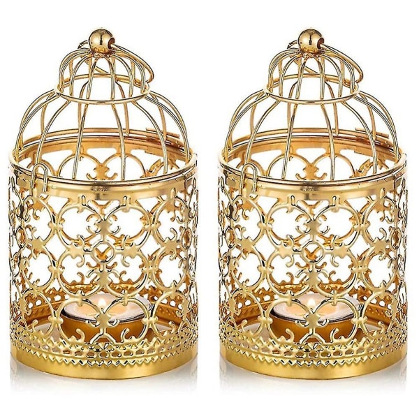 2 stk små metal fyrfadslys, hængende fuglebur lanterner, stearinlys guld lanterner, vintage bryllup og