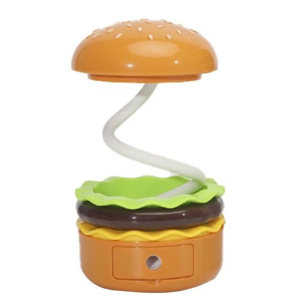 Søt skrivebordslampe for barn, oppladbar hamburger liten skrivebordslampe med justerbar nakkeberøringsbryter med blyantspisser As Shown