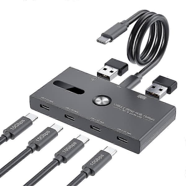 10 Gbps USB C-hub, 6-ports USB C-splitter, hub til pc, bærbar computer, HUB Hub 3.2 Gen2 4-ports USB C-splitter Svart