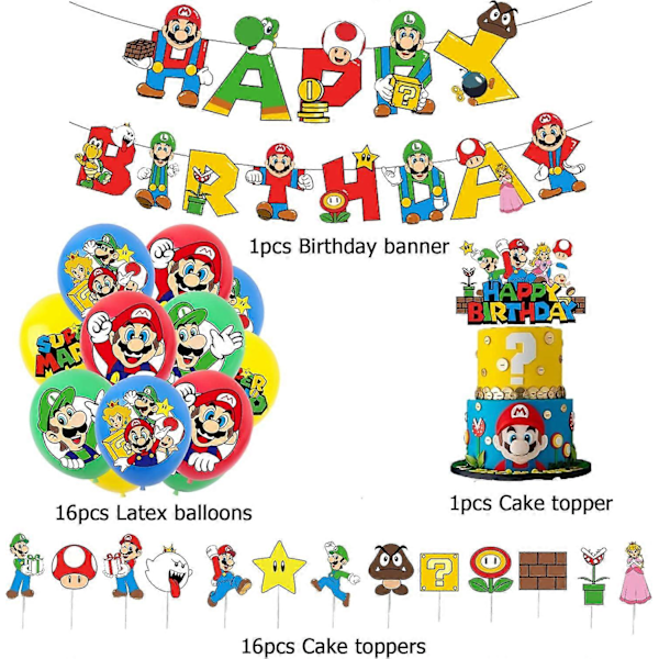 Syntymäpäiväjuhlakoristeet Mario Ilmapallot Mario Bros Kakunkoristeet Mario Syntymäpäiväkoristeet Super Mario Juhlatarvikkeet Super Mario Syntymäpäiväbanneri