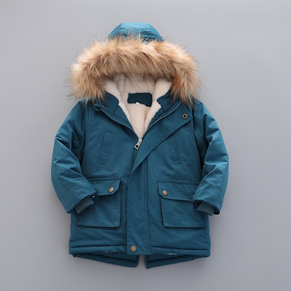 Lasten talvitakki turkisvuorellinen kevyt untuvatakki lämmin fleecetakki sopii pojille, tytöille ja taaperoille (Lake Blue-120cm) Lake Blue 120cm