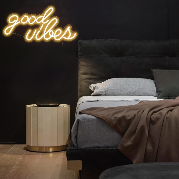 Good Vibes neonskylt för väggdekor, Drivs av USB neonljus för sovrumsinredning, varmvit färg, 16,1" x 8,3" x 0,6"