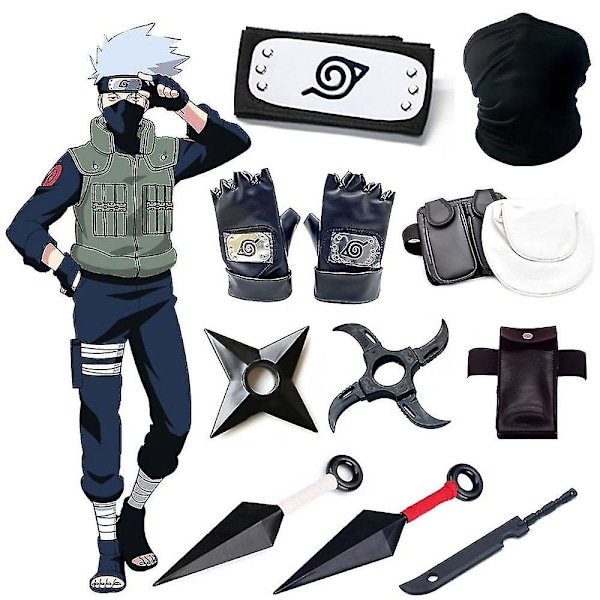 Jul Halloween Kakashi Tillbehör Naruto Handskar Kunai Mask Ninja Väska Uchiha Vantar Anime Action Figur Prop Stuff Barnleksak