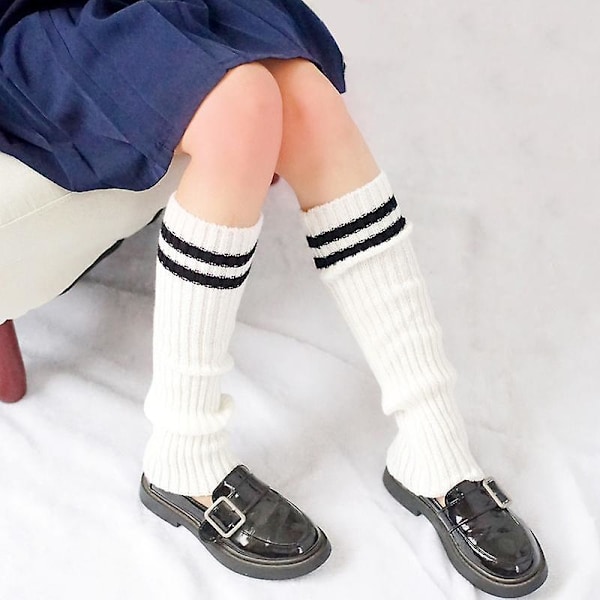 Lolita Punk -säärisuojat, nilkkasuojat, pitkät sukat, polven korkuiset neulotut jalkasuojat, nilkkasuojat, naisten talvivaatteet, asusteet white stripe One Size