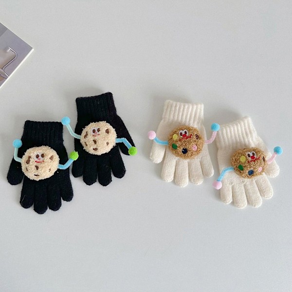 1 Par Barnens Höst Vinter Stickade Vantar Cartoon Cookie Dekoration Pojkar Flickor Vantar Ribbade Manschetter Blue
