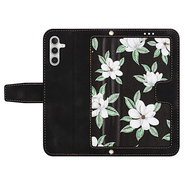 Samsung Galaxy A55 5g -puhelimen nahkakotelon case , jossa on kukkakuvio Black