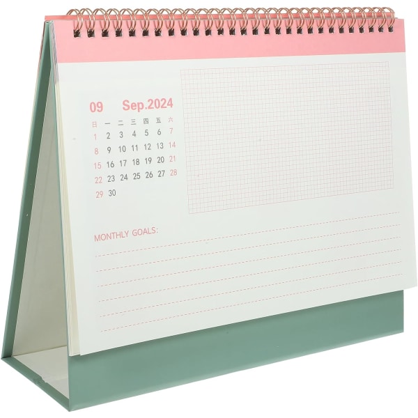 Pöytäkalenteri 2023–2024, seisova pöytäkalenteri heinäkuusta 2023 joulukuuhun 2024, 7,5 x 6,4, seisova pöytäkalenteri, vihreä