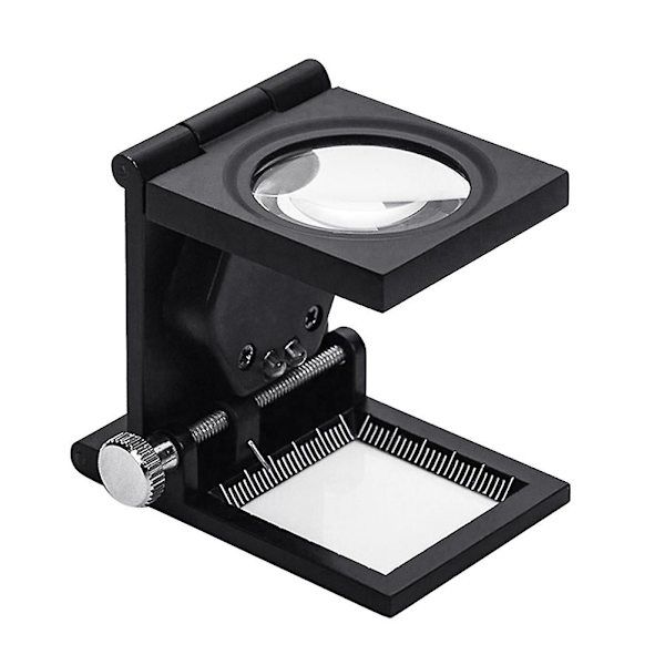 10x hopfällbar 2 LED-ljusförstoringsglas förstoringsglas Lens Skala Pointer Lupp Black