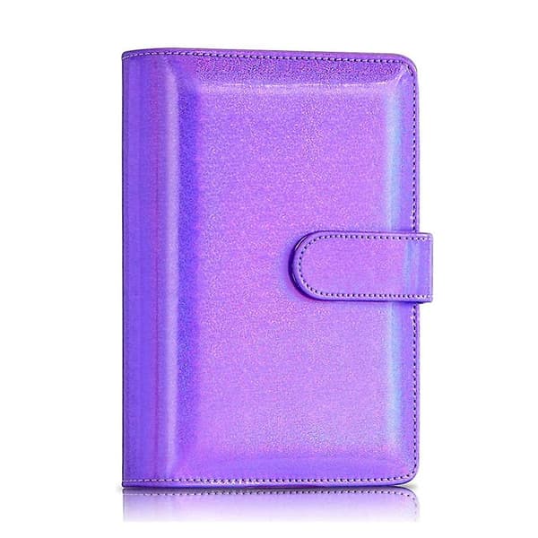 A6 PU læder notesbog-bind, laser regnbue 6-rings budget-pengekuverter, planlægger rejsejournal-bind Flash purple