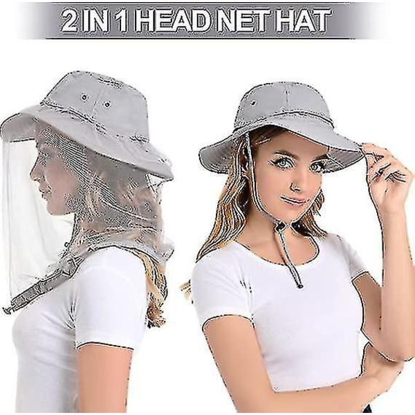 Myggenetshat - Bug Cap Upf 50+ Solbeskyttelse med skjult net til biavlsvandring Unisex Dark Grey