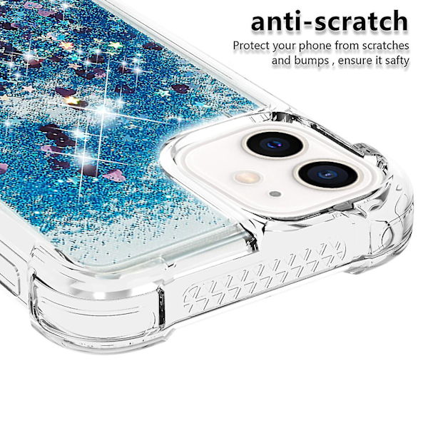 iPhone 12 -kotelo, Glitter Liquid Transparent Sparkly Shiny Bling Crystal Clear Flowing Quicksand Cover Tpu Silikon - Sininen