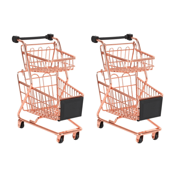 2x Mini Double Layers Ostoskori Malli Takorauta Supermarket Kärry Metalli Säilytyskori Rose Gold