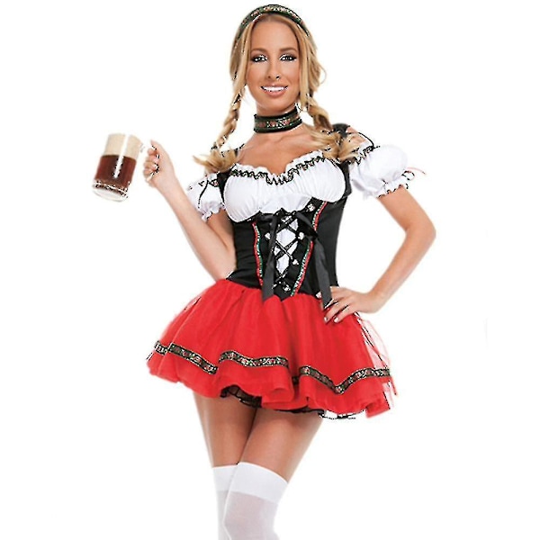 Karneval Oktoberfest Dirndl-dräkt Tyskland Öl Piga Tavern Wench Servitris Outfit Cosplay Jul Fancy Party Klänning XL