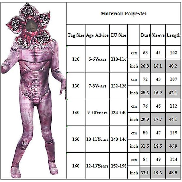 5-13 år Stranger Things Demogorgon Monster Jumpsuits Cosplay Kostymer 12-13 Years