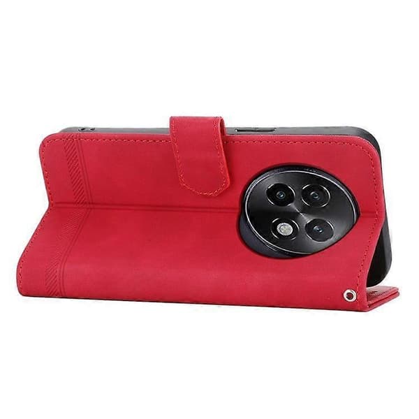 För Realme 13+(Plus) 5G Läderfodral Linjer Prägling Plånbok Telefonfodral Red
