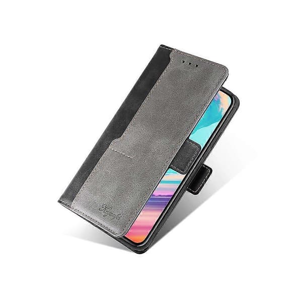 Kontrastfarget side-spenne skinndeksel til iPhone 14 Plus Black Grey
