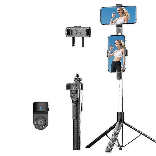 Dobbelt telefon Bluetooth Selfie Stick Black