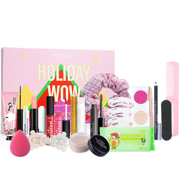 Julekosmetik Adventskalender Xmas Countdown Makeup Surprise Blind Box, Inkluder Lip Gloss, Blush, Eyebrow Kit Party Gift