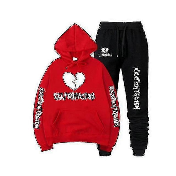 Höst/vinter Xxxtentacion Revenge Kill Hip Hop Hoodies Tröjor och Byxor Män Tvådelad Set Huvad Dräkt Sammet Shry redblackAIxinBB M