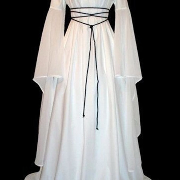 Kvinners Lang Ermet Rund Hals Fest Maxi Belte Kjole Halloween Cosplay Kostyme XL