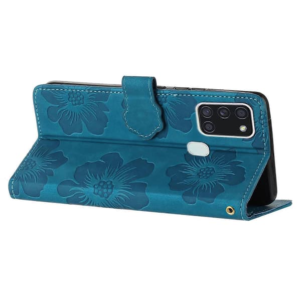 Til Samsung Galaxy A21s Blomster Præget Læder Wallet Case Foldbart Stativ Telefon Cover Multicolor Style B