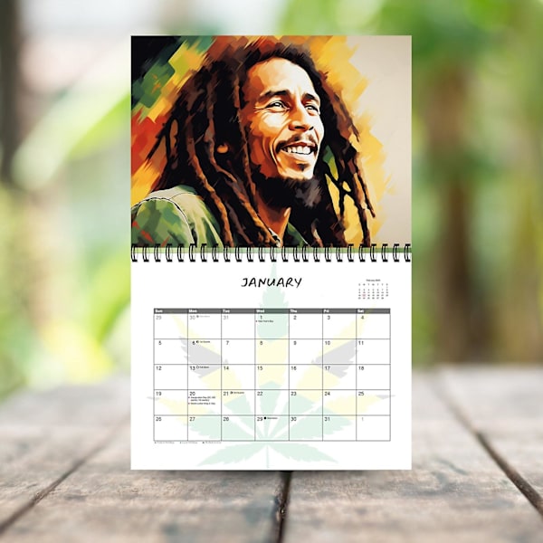 2025 Bob Marley Kalender - 12 Måneder, Daglig, Ugentlig, Månedlig Planlægger, Familie, Tidsplan, Agenda, Organiser