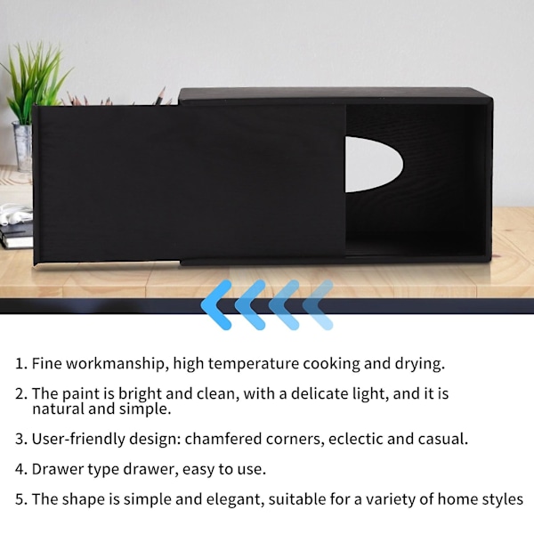 Rektangulär servettbehållare i trä, naturlig träservettbehållare för vardagsrum, sovrum, kök black