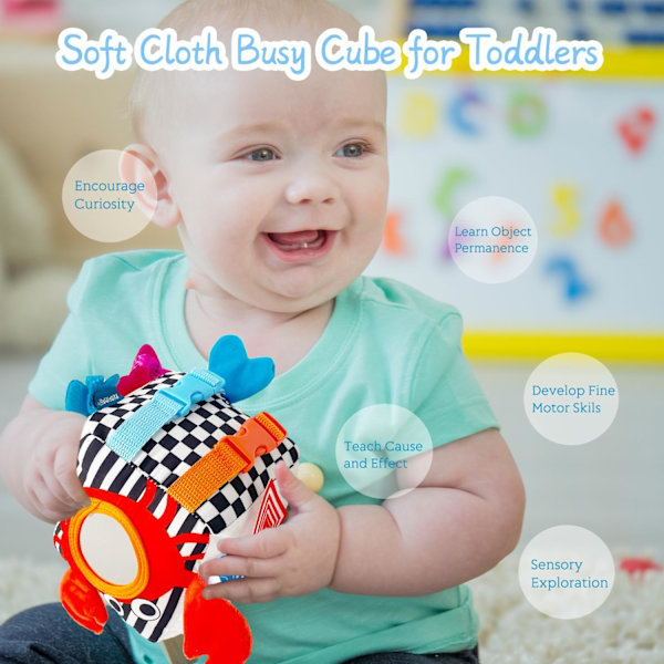 Montessori Busy Cube för Småbarn, Bil Resa Leksaker Busy Board Aktivitets Kub, Barn Utbildnings Födelsedagspresenter Sensoriska Baby Leksaker 18+ Månader