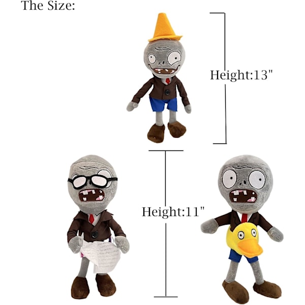 3 st Plants Vs Zombies Plyschleksaker Zombie Set, Ducky Zombie Newspaper Zombie & Conehead Zombie, mjuk figurdocka Plants Vs Zombies Leksaker Pvz Plysch