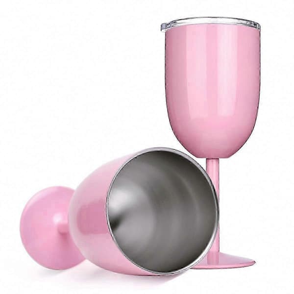 2 STK Isolerede Rosévinglas - Dobbeltvæggede Rejsekopper i Rustfrit Stål med Lækagesikkert Låg til Voksne Pink
