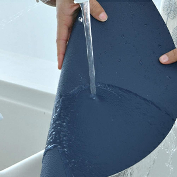 Runde bordskånere, skridsikre vendbare kunstlæder bordskånere sæt med 2 vaskbare bordskånere og 2 underlag, kaffemåtter til spiseborde Dark Blue + Grey