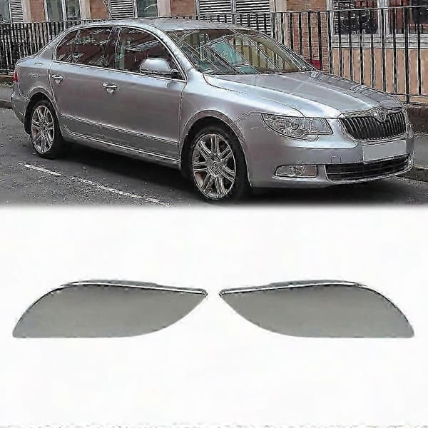 2PC Främre Stötfångare Strålkastare Spolarmunstycke Skydd Strålkastare Spolarlock för Superb 2009 2010 2011 Silver